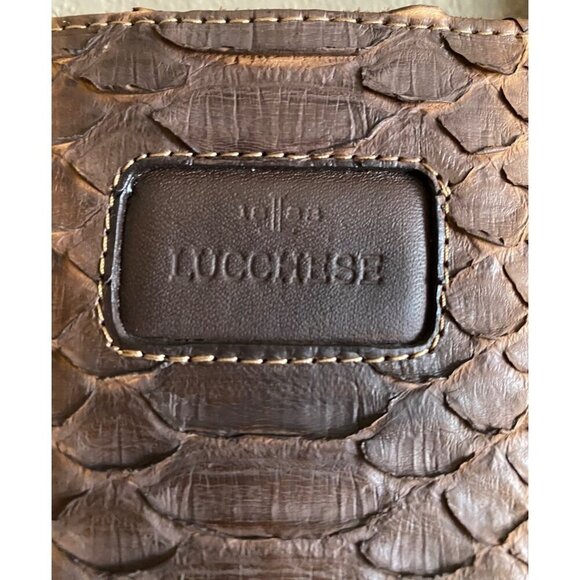 Lucchese Python Tote Bag Brown Exotic Leather Suede Lining Reptile Western Snake - Picture 11 of 13